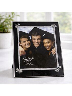 Graduation-Themed Black Splash Picture Frame With Silver Accents 8x10 Inches Ele
